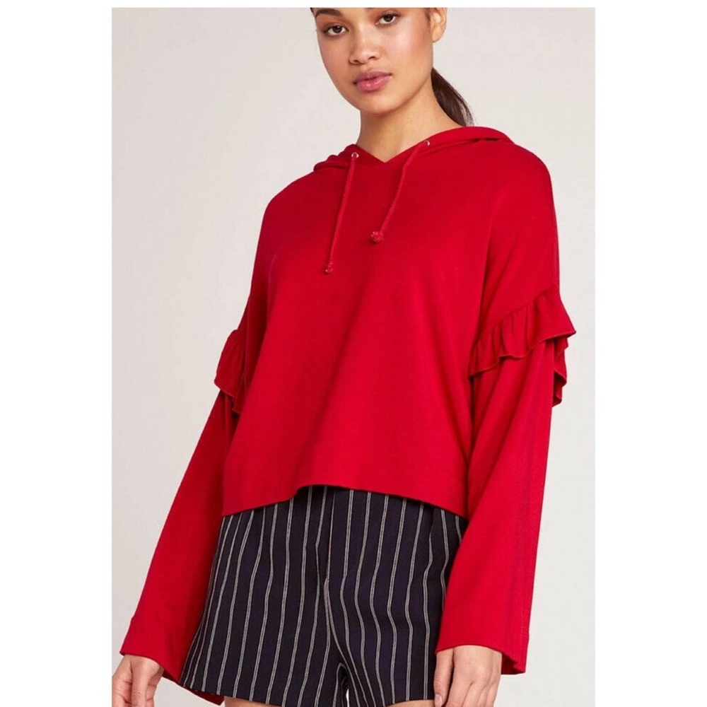 BB DAKOTA Red Women's Hoodie size S. A hoodie with bell sleeves & ruffle trim